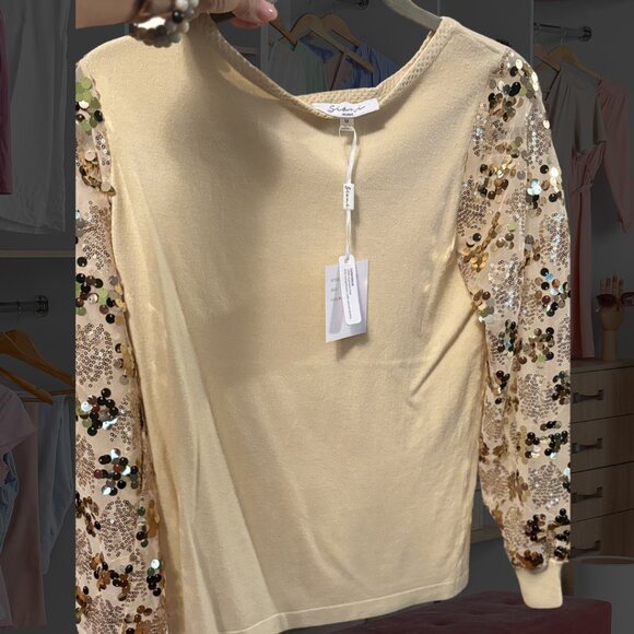 Cream sequin sleeve sweater - Picture 1 of 7